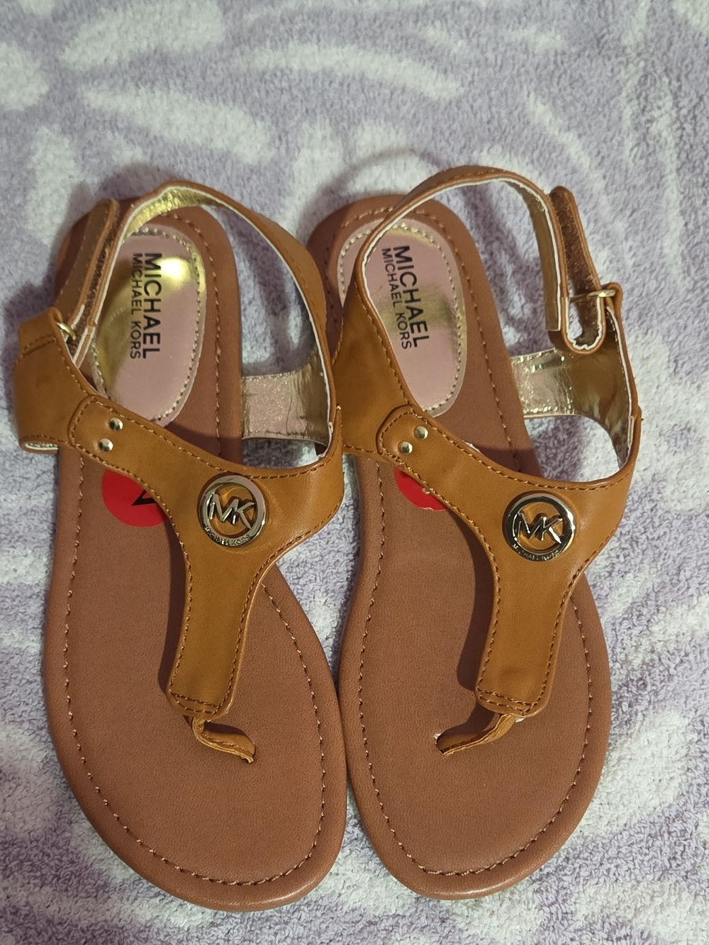 Michael Kors Tan Leather MK Logo Thong Sandals